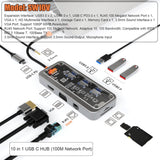 ARIZONE USB C Hub, PD Charging Support 4K HD Multiport Docking Station Plug and Play Storage Card Reader for Laptop for OS X (10 in 1 100M Network Port)