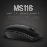 UP MS 116 Wired Mouse, USB Wired Computer Mouse with Ergonomic Design, 1m Length, Optical Corded Mouse for Laptop, PC, Desktop - Black