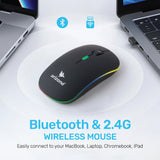 ARIZONE BT8000 Wireless Mouse for PC, Mac, Laptop, 2.4 GHz with USB Mini Receiver + Bluetooth Dual Mode, Optical Tracking Black