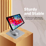 ARIZONE 360 Stand - Adjustable Cell Phone Stand for Desk | 360 Click-Rotating, Multi-Angle, Non-Slip Metal Base, Foldable & Portable | iPhone Stand for Desk, Cell Phone Stand Holder (Silver)