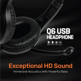 UP Q6 Active Noise Cancelling Wired Headphones - Over-Ear Volume Limiting Foldable Wireless Headphones with Microphone for Laptops and Computer (Black)